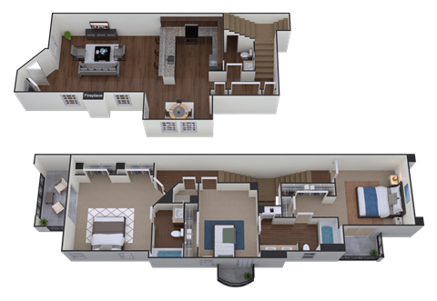 Floor plan for 3 beds, 2.5 baths, 1564 sqft